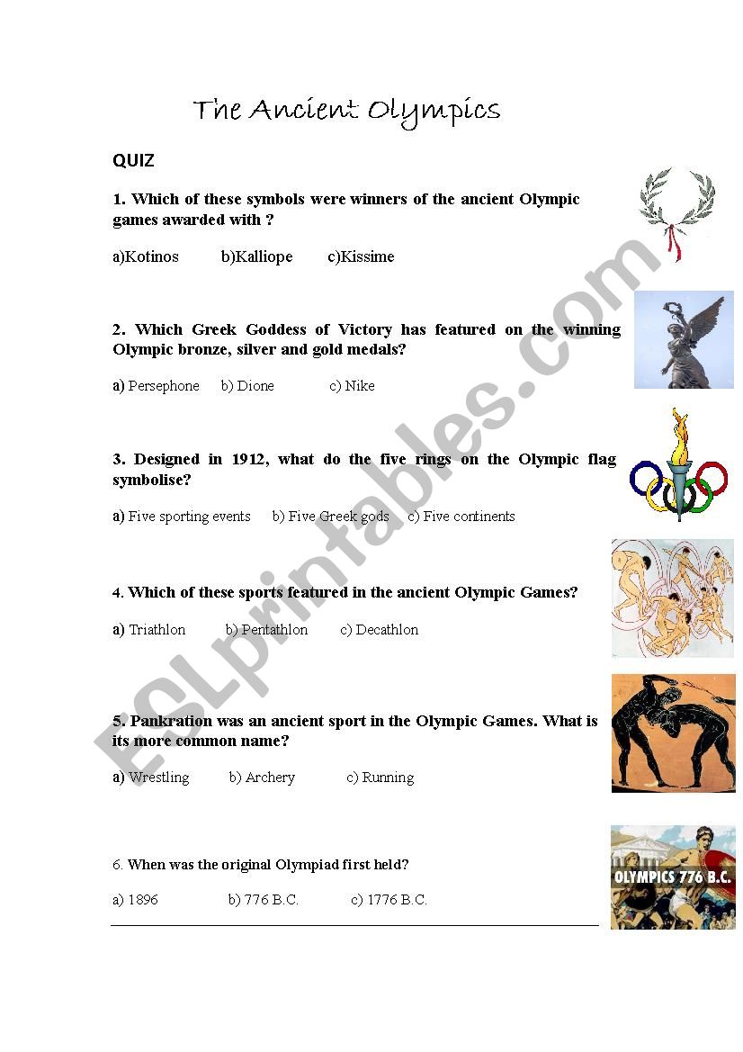 The ancient Olympic games worksheet