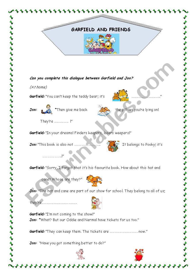 Garfield and friends worksheet