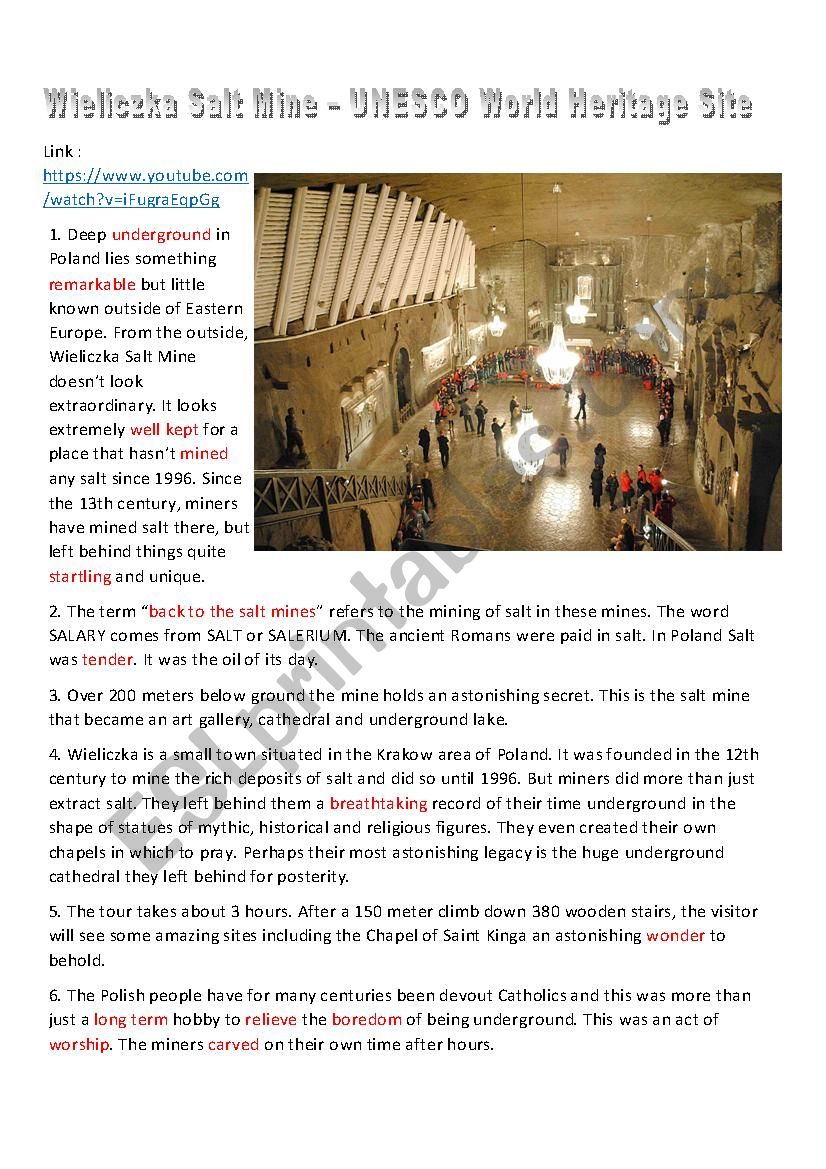 Wieliczka Salt Mine worksheet