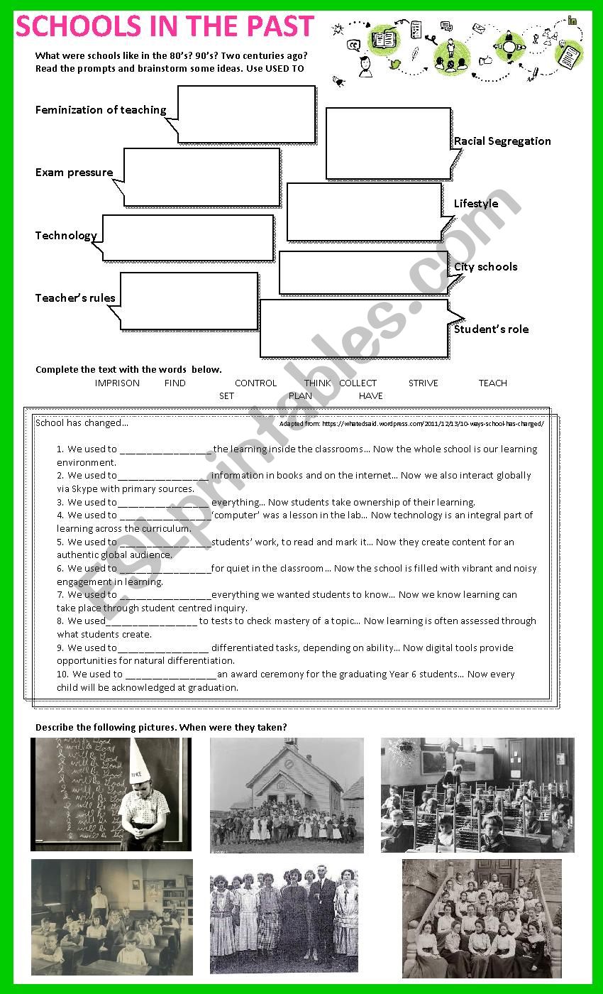 Schools in the past worksheet