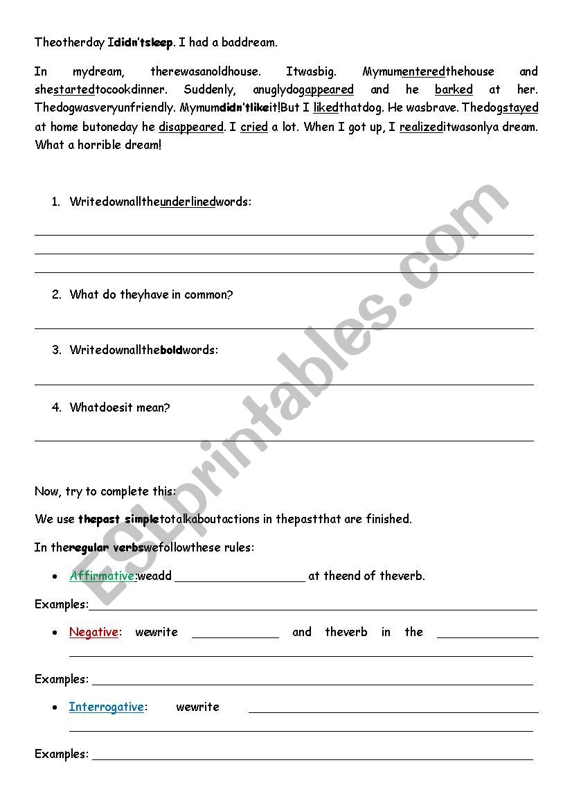 Introduction past simple worksheet