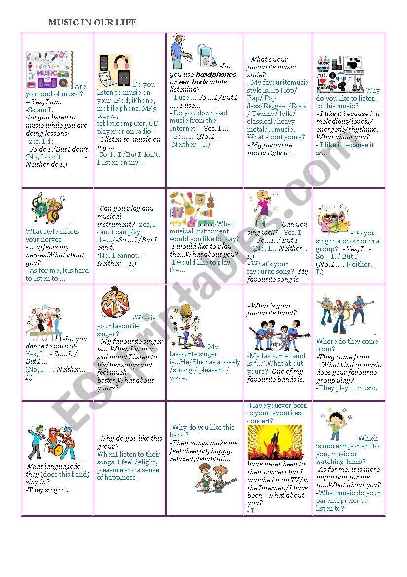 MUSIC IN OUR LIFE worksheet