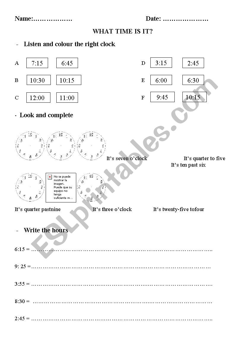 What time is it? worksheet