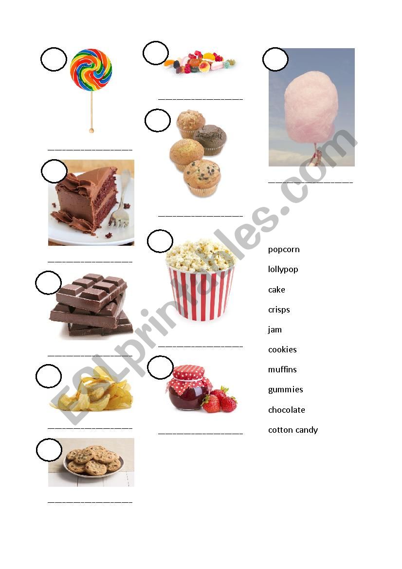 Sweet snacks worksheet