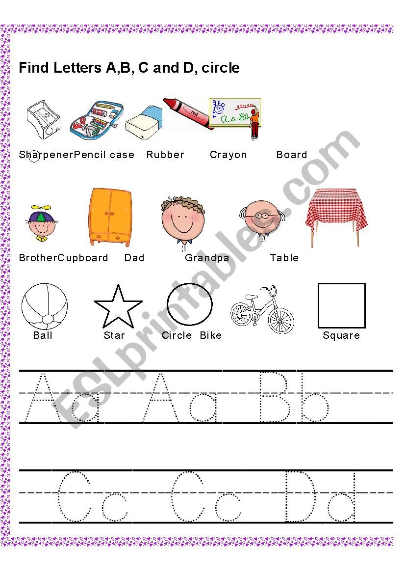 Circle A, B, C, D worksheet