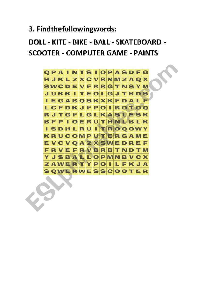 Toy crossword worksheet