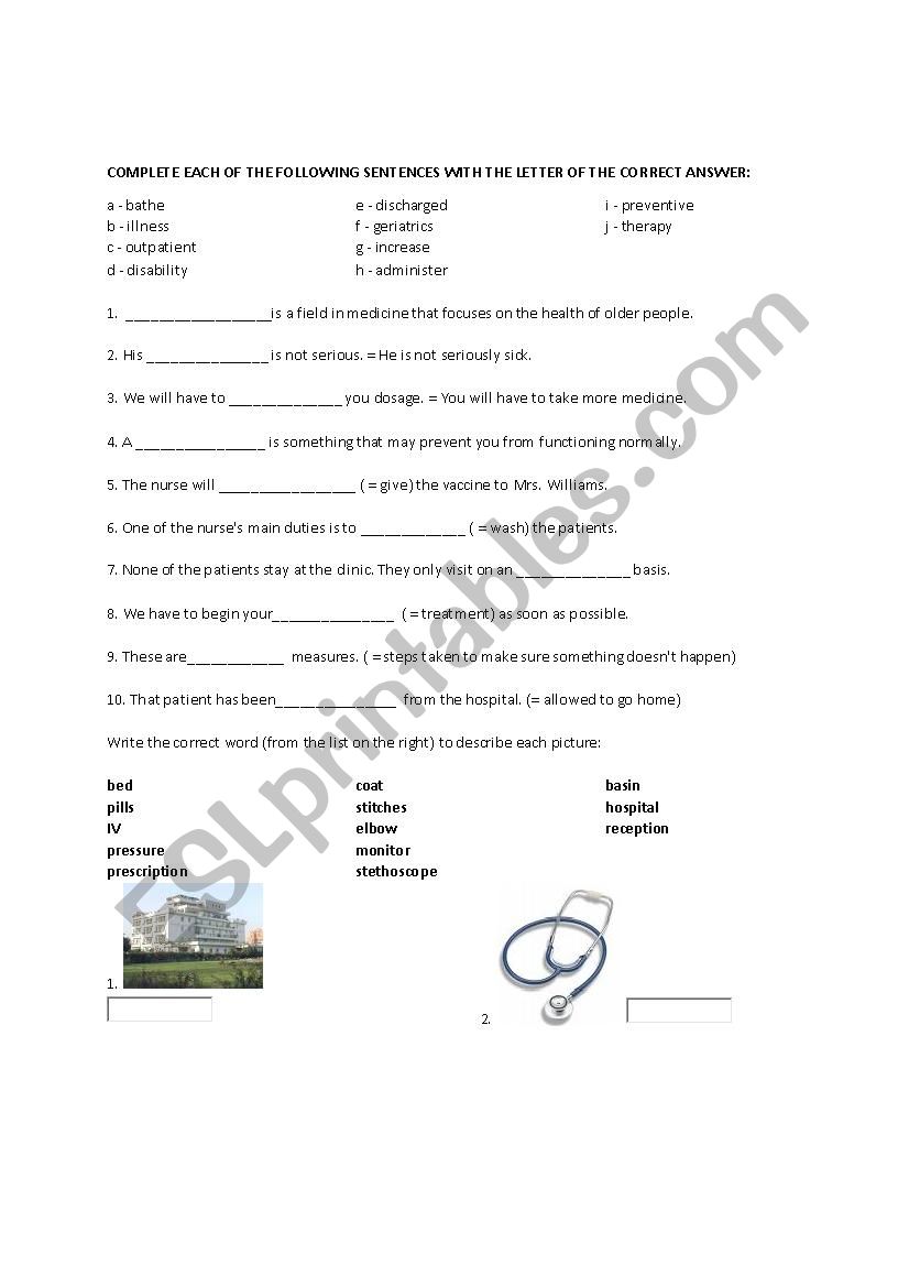 MEDICAL ENGLISH VOCABULARY worksheet