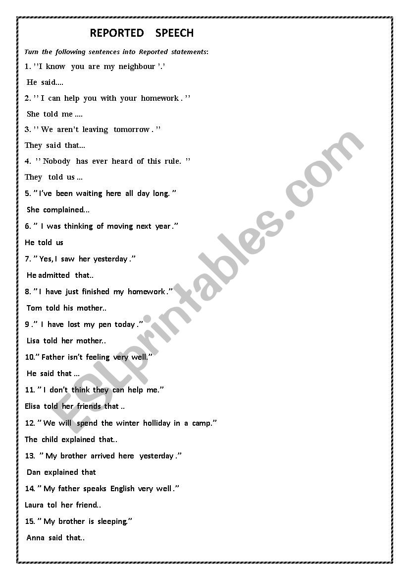  Reported  speech worksheet