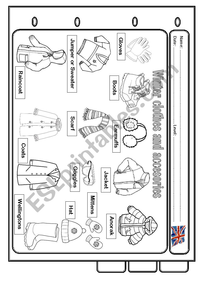Winter clothes vocabulary worksheet