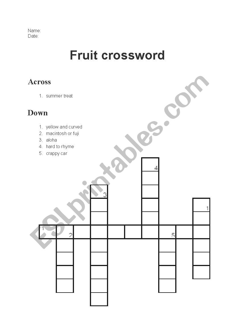 Fruit crossword worksheet