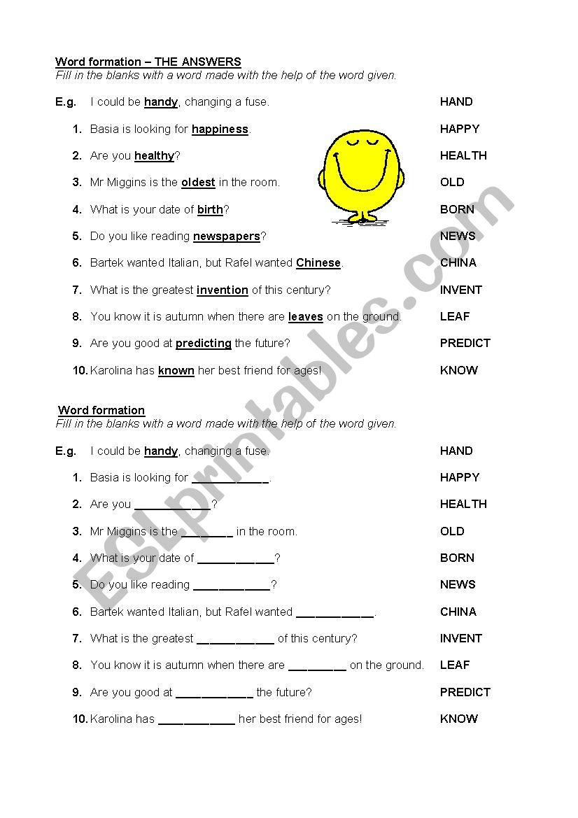 Word formation worksheet