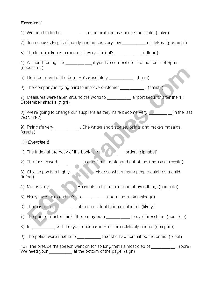 word formation exercises worksheet