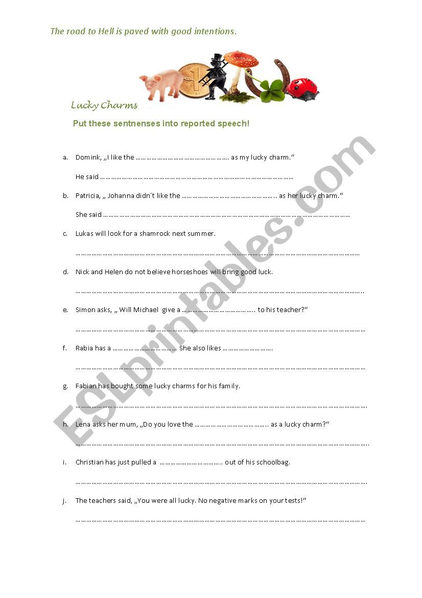 Reported Speech worksheet