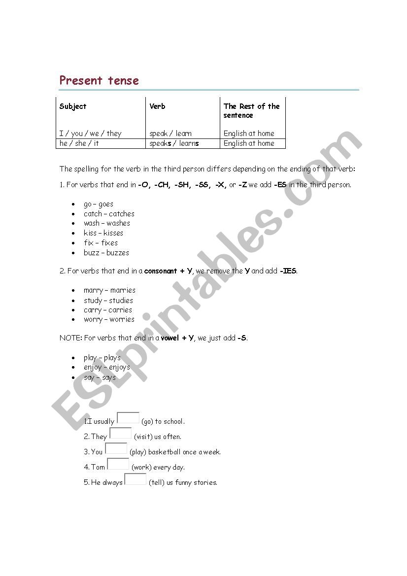 present tense worksheet