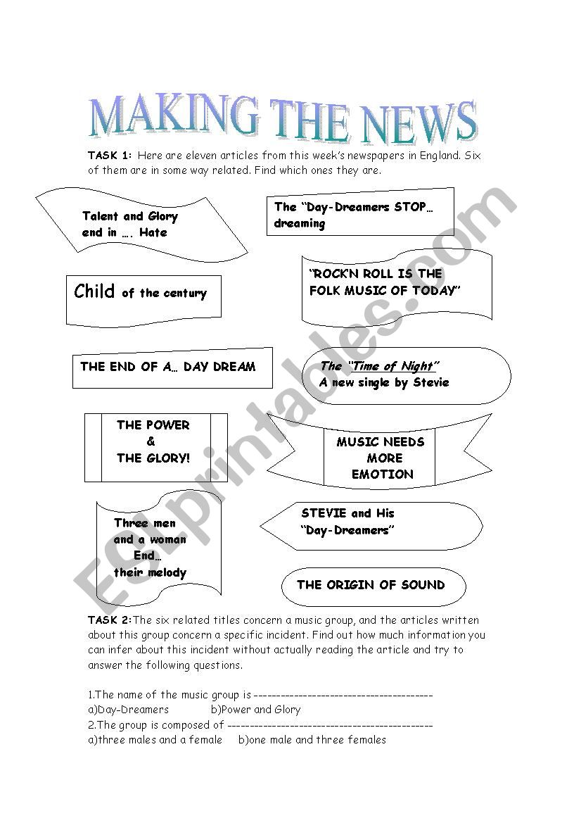 Making the news worksheet