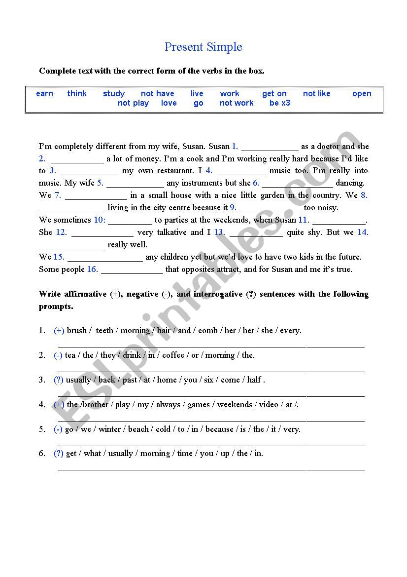 Present Simple  worksheet