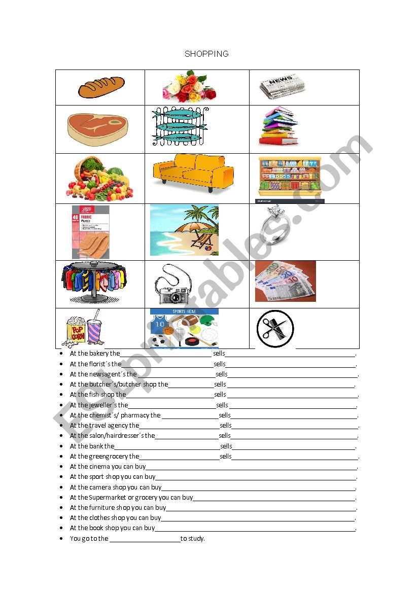 bingo shops worksheet