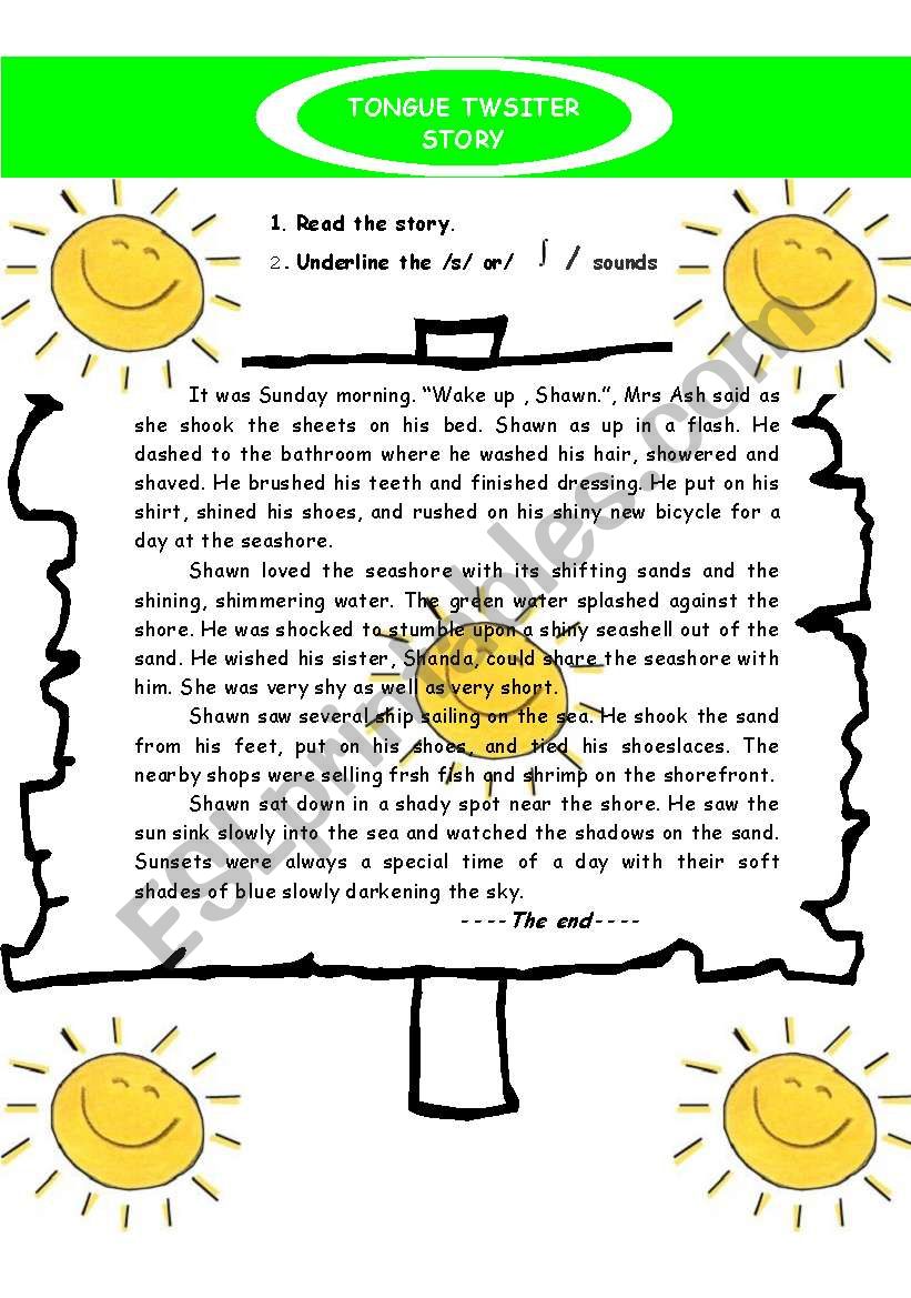 Tongue twister story worksheet