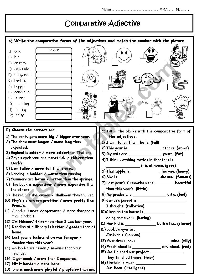 comparative adjective worksheet