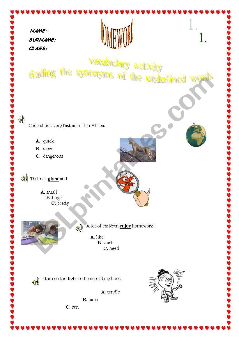 Vocabulary ( Synonyms) worksheet