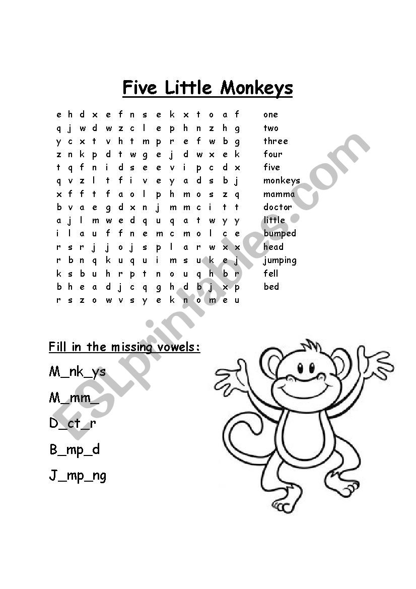 Five Little Monkeys Esl Worksheet By Adlez