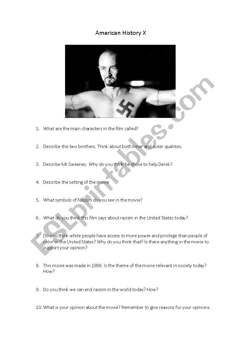 American History X worksheet