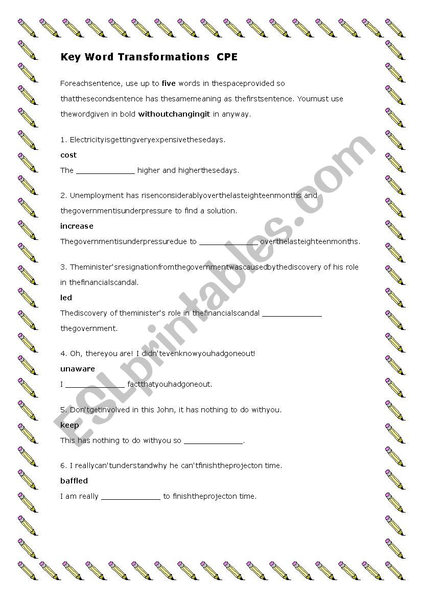Sentence Transformation worksheet