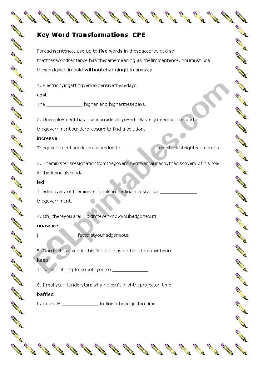 Sentence Transformation worksheet