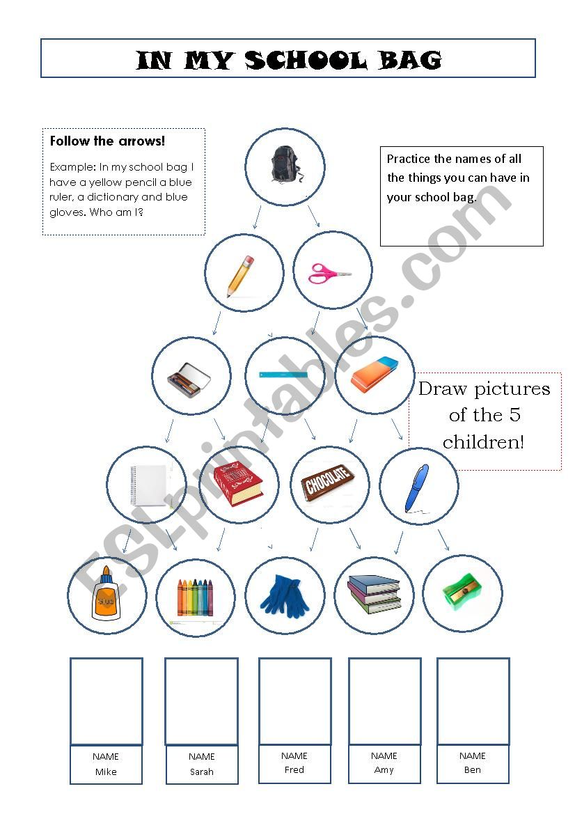 In my school bag - ESL worksheet by gerrard