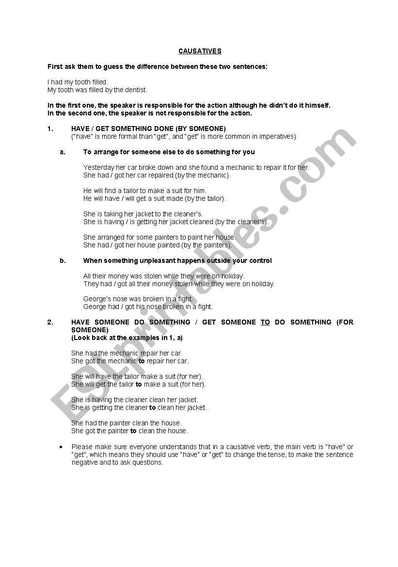 Causatives worksheet