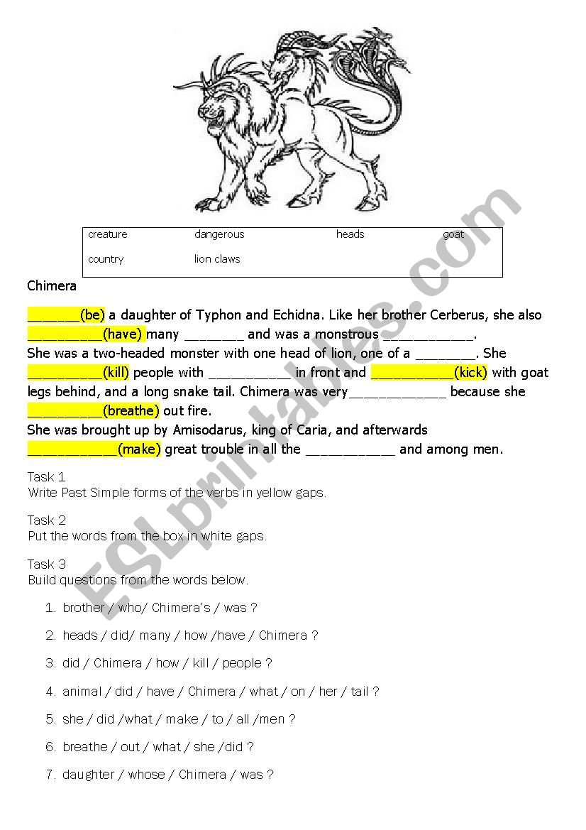 Chimera - reading and grammar exercise