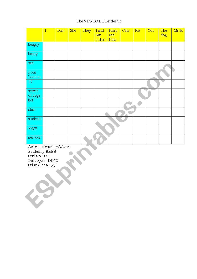 To be battleship worksheet