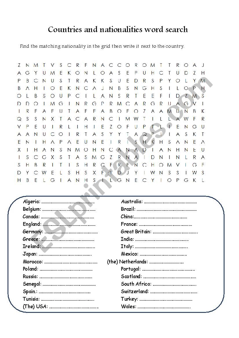 Nationalities word search/countries revision(updated)