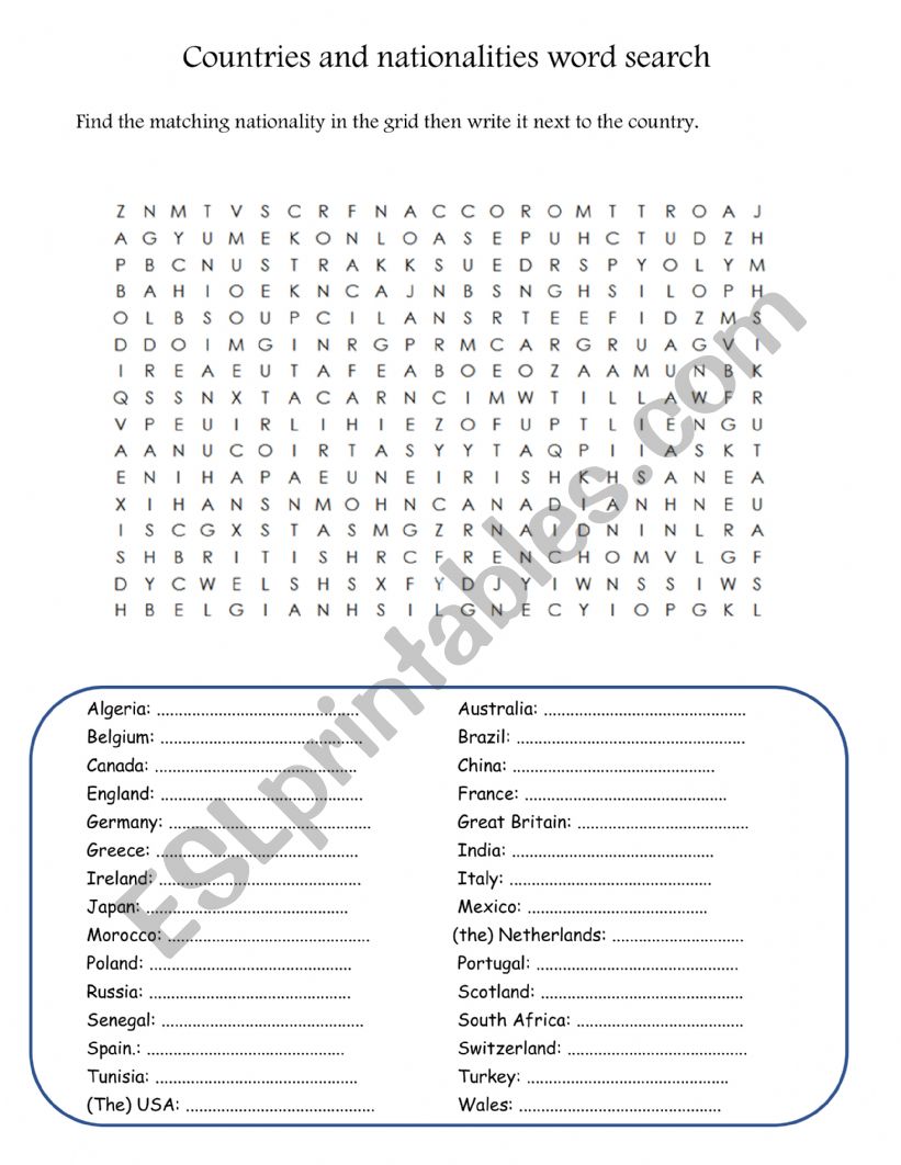 Nationalities word search/countries revision(updated)