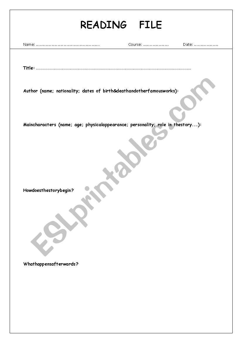 READING FILE worksheet