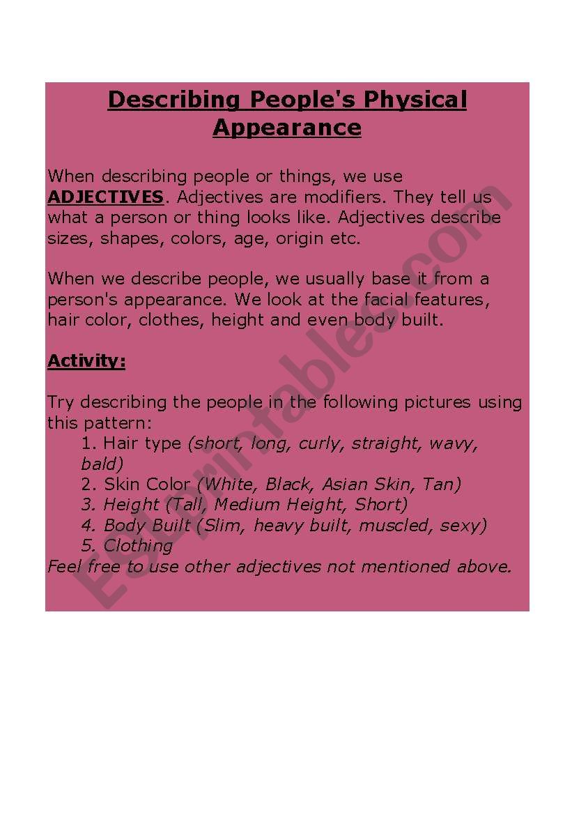 Describing A Persons Appearance