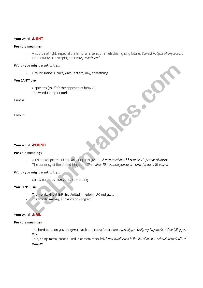 Multiple Meaning Words Exercise