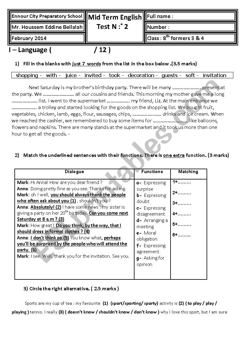 8th form mid term test 2 ( mid semester ) test 2