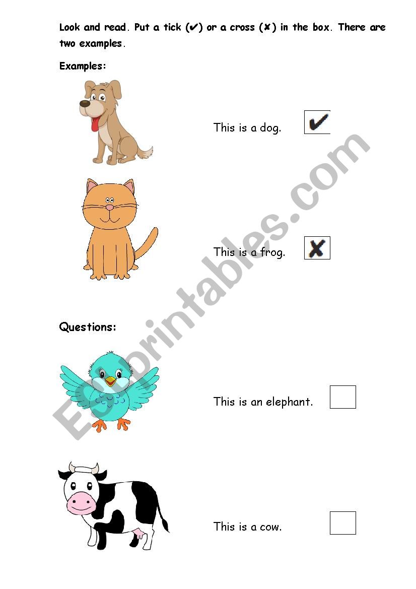 YLE task tick cross worksheet