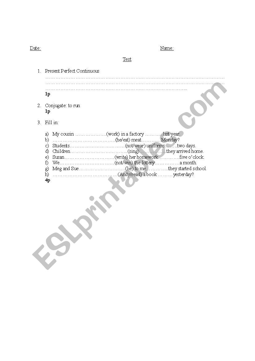 Present Perfect Continuous worksheet