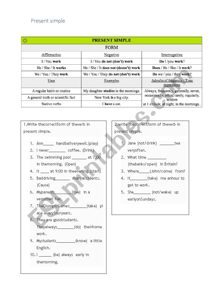 Present simple worksheet