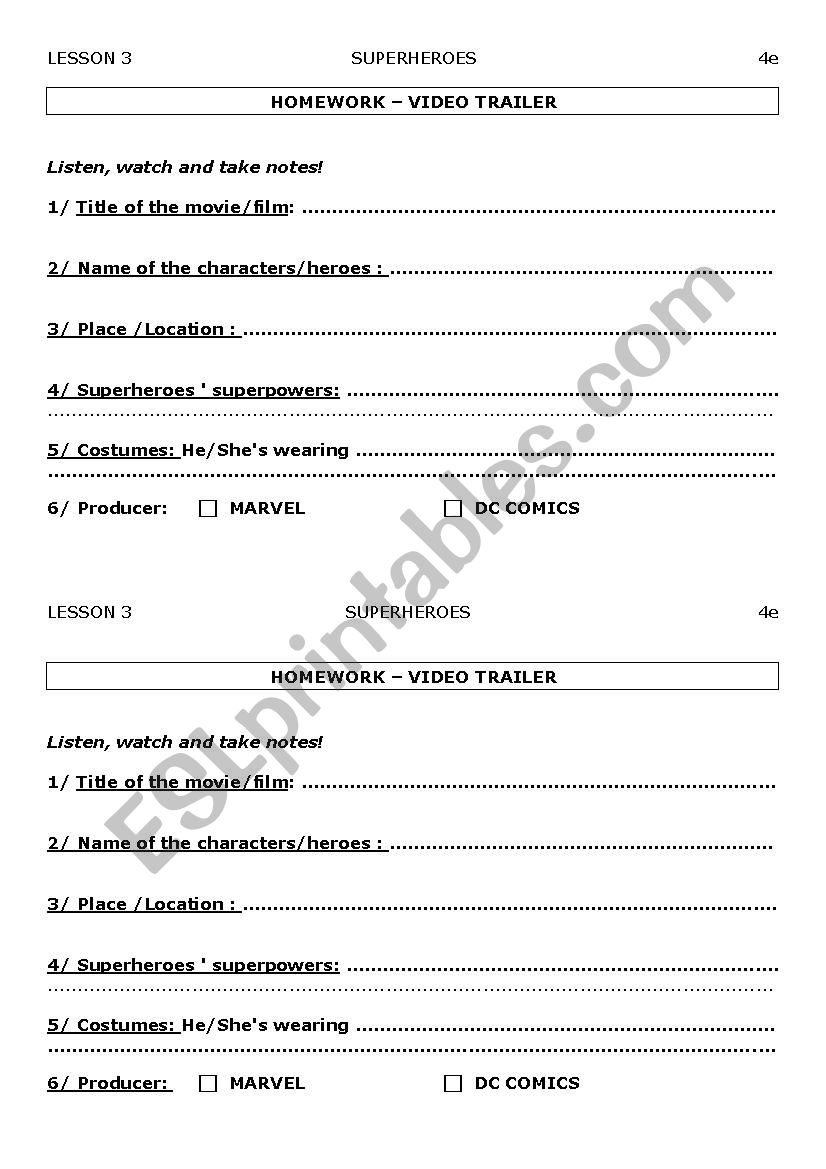 LISTENING COMPREHENSION SUPERHEROES TRAILERS