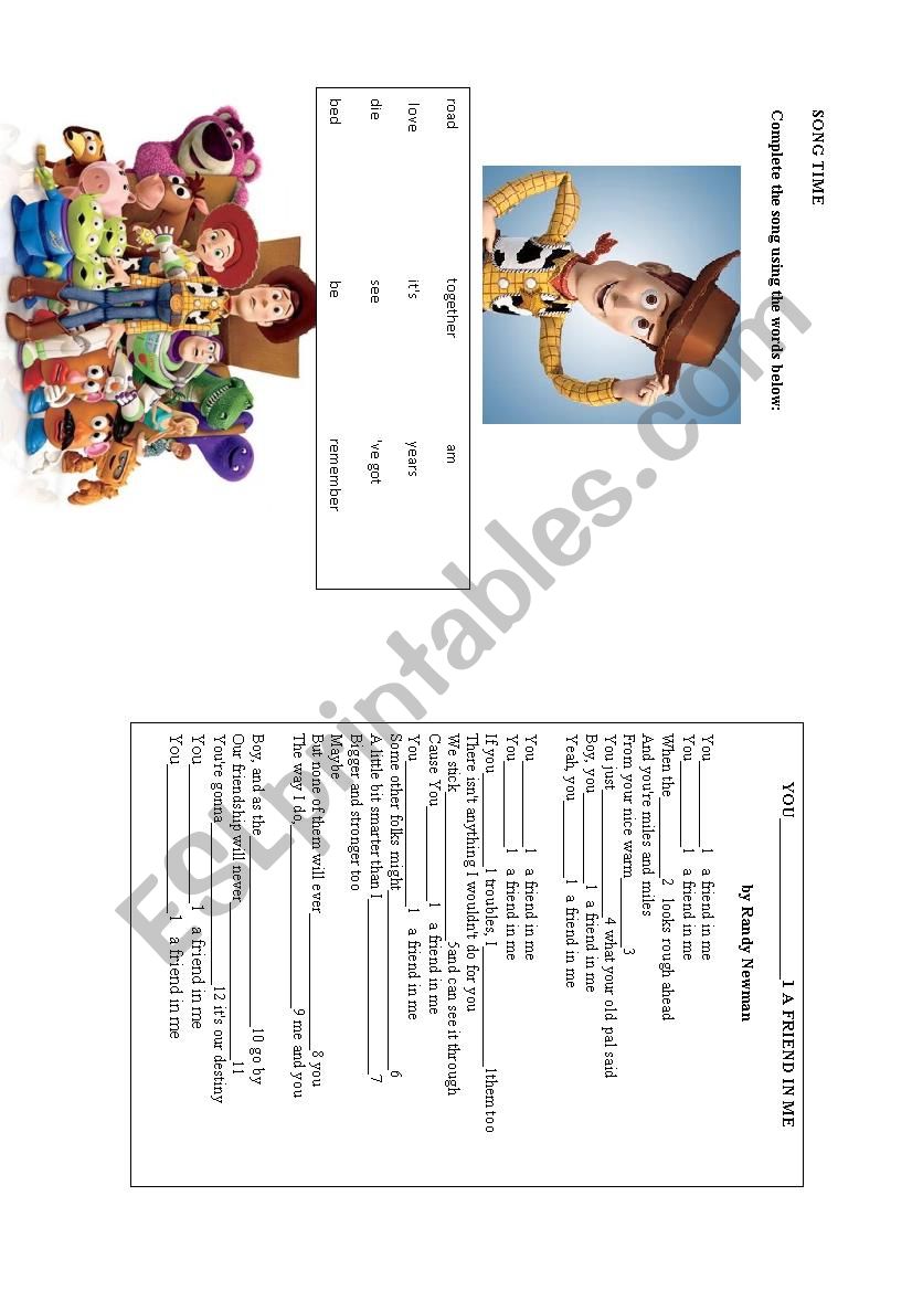 Song Time. Toy Story worksheet