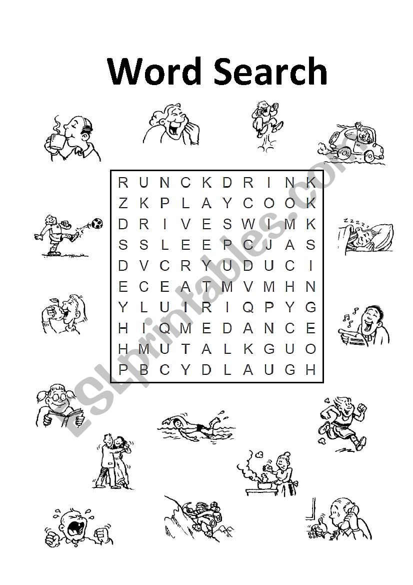 Action Verbs - Word Search worksheet