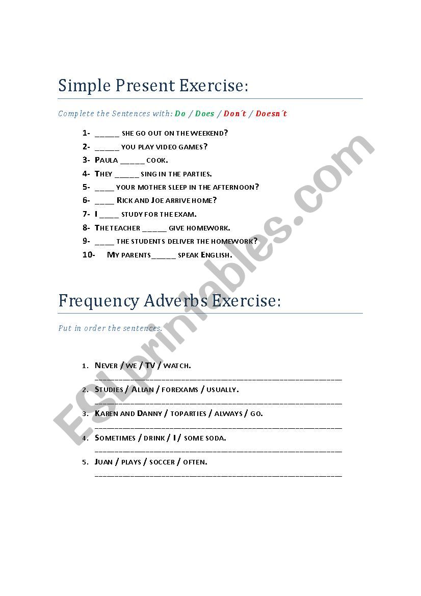 Easy Simple Present Fill in the blanks activity