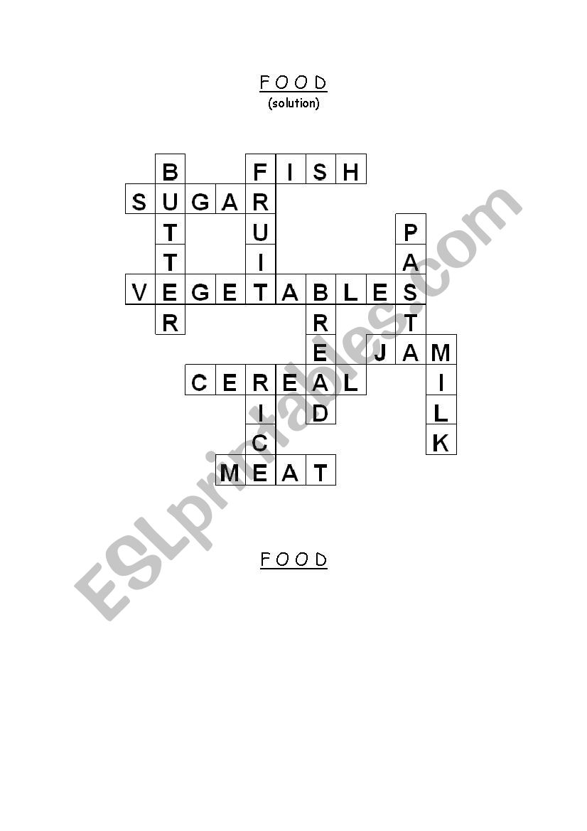 Crossword about foods worksheet