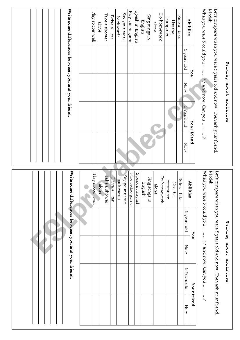 Can / Could + Abilities worksheet