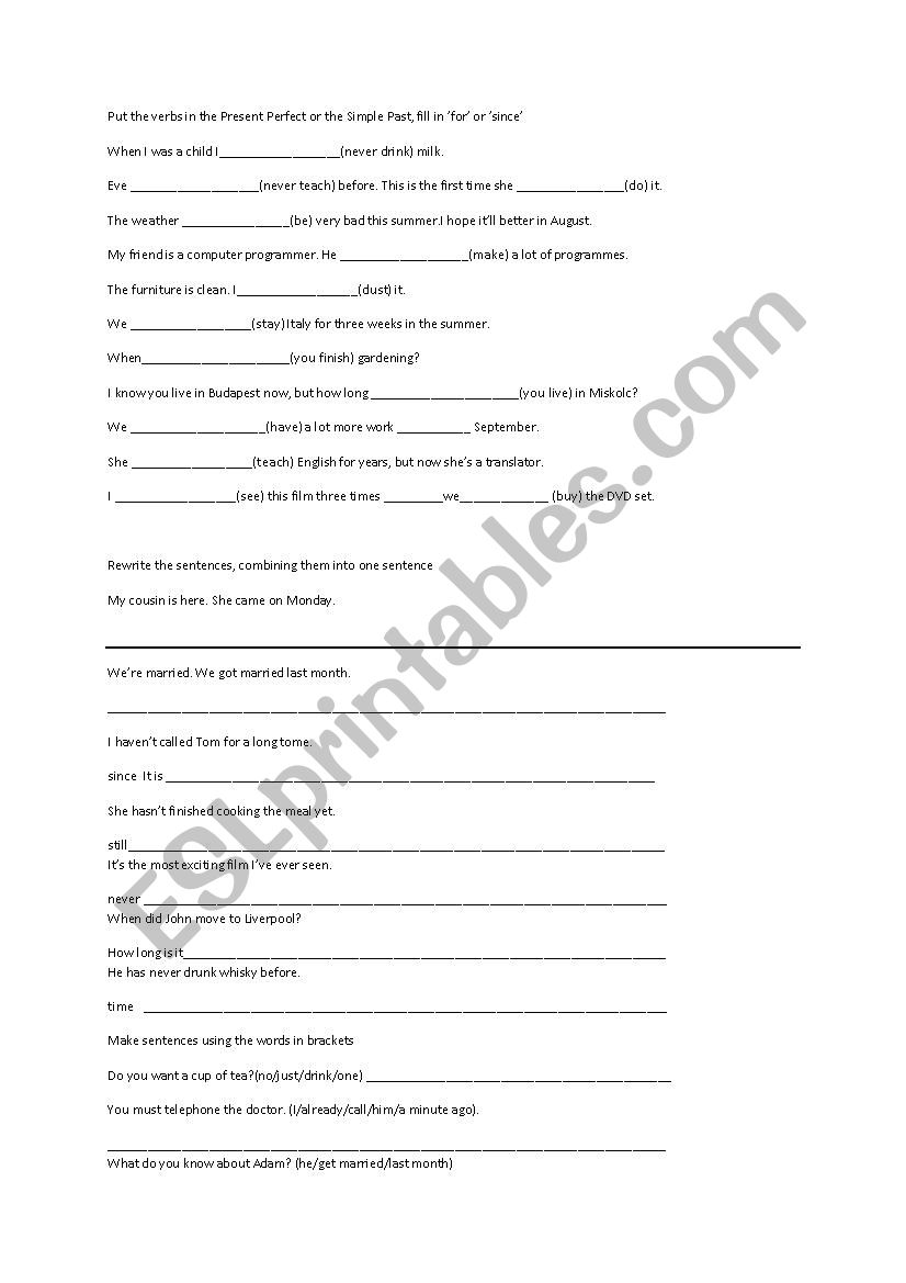 Present Perfect/Simple Past worksheet