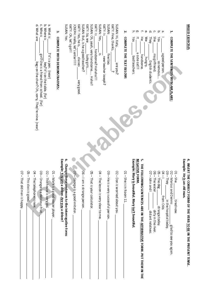 To Be Statements worksheet