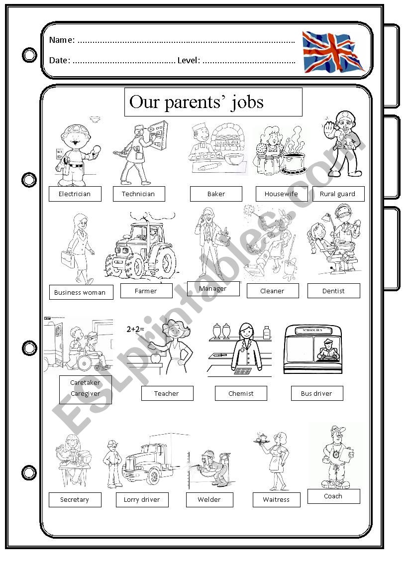 Our parents jobs worksheet